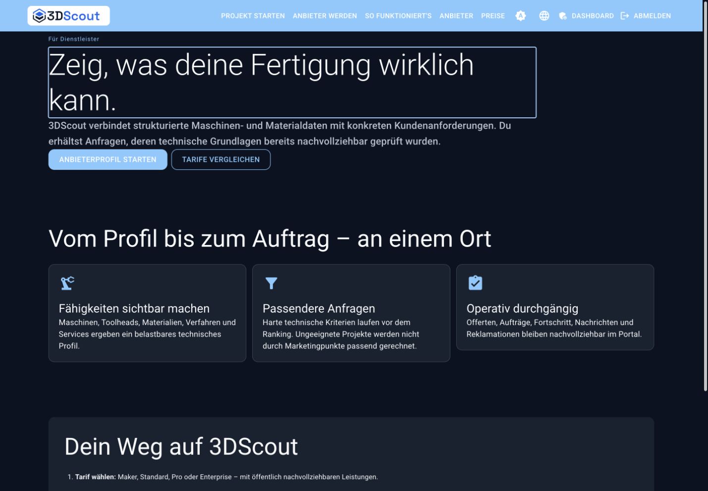 Öffentliche Provider-Landingpage