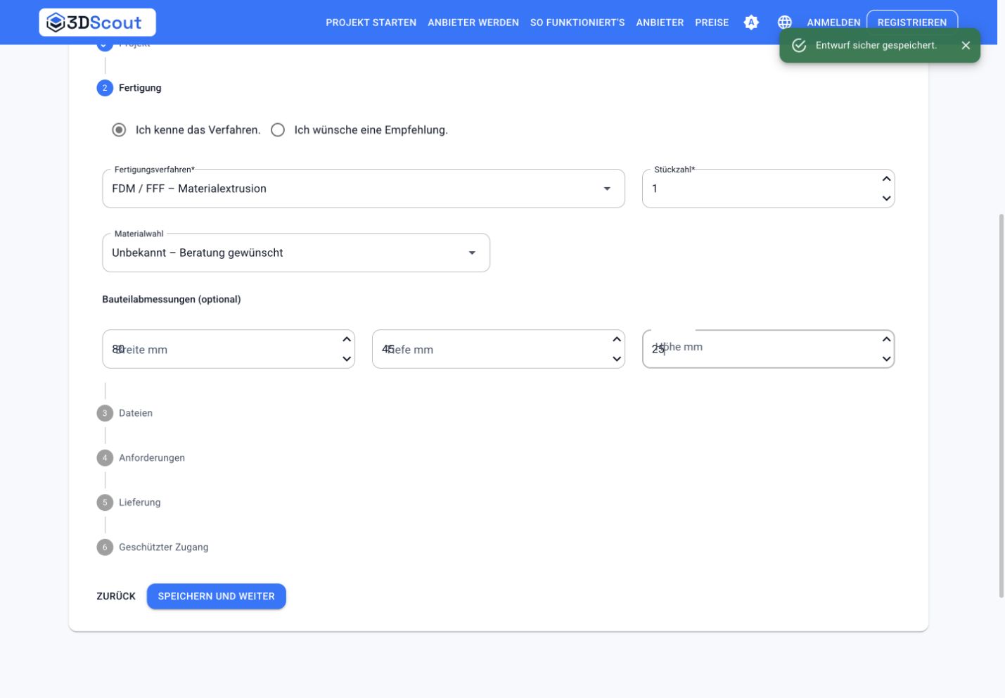 Anonymer Projektwizard