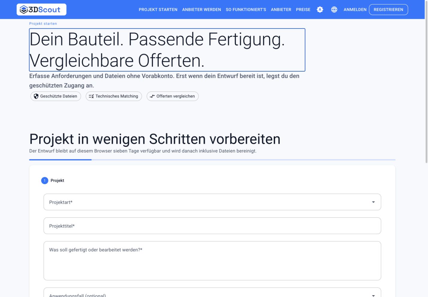 Kunden-Landingpage von 3DScout